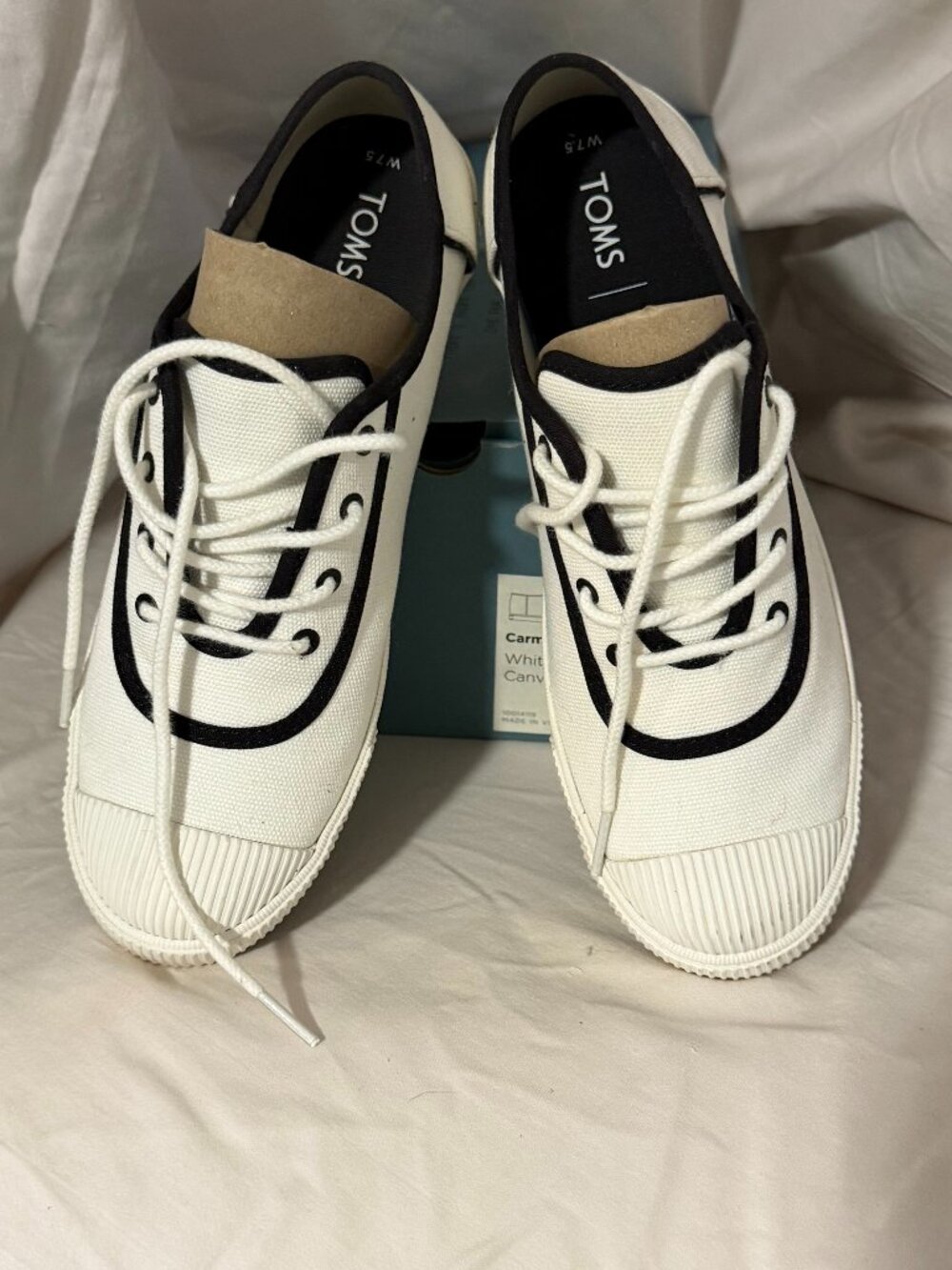 TOMS Carmel White & Black Canvas Cap-Toe Sneakers